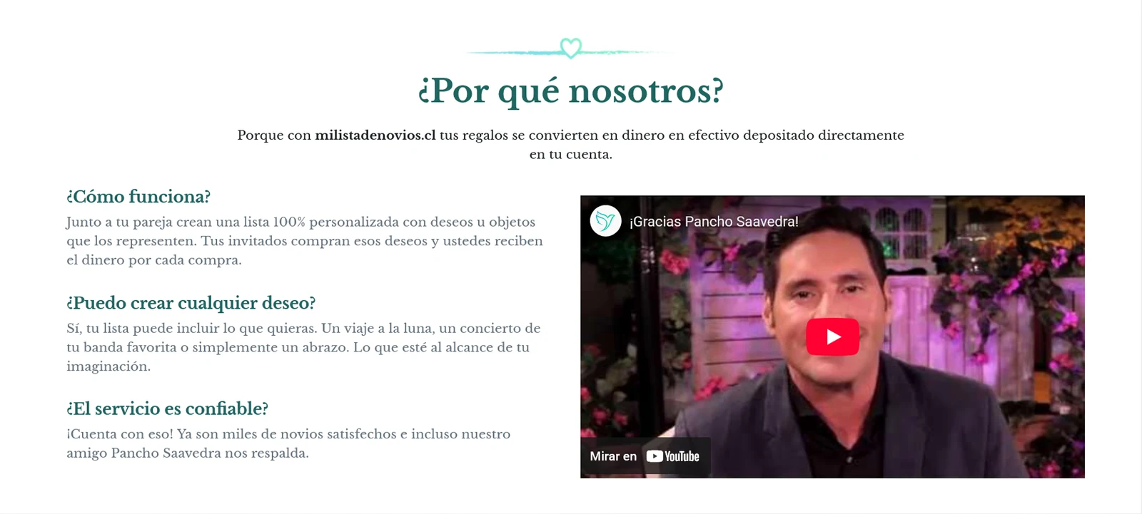 Mi Lista de Novios, antes del rediseño: Explicación del servicio original con preguntas frecuentes y referencia audiovisual.