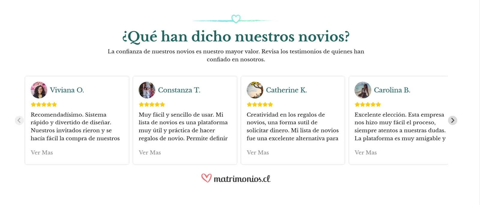Mi Lista de Novios, antes del rediseño: Testimonios publicados en la portada original y referencia a Matrimonios.cl.