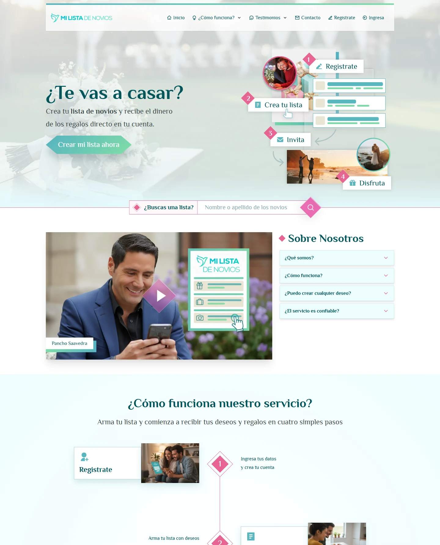 Captura del sitio web de Mi Lista de Novios