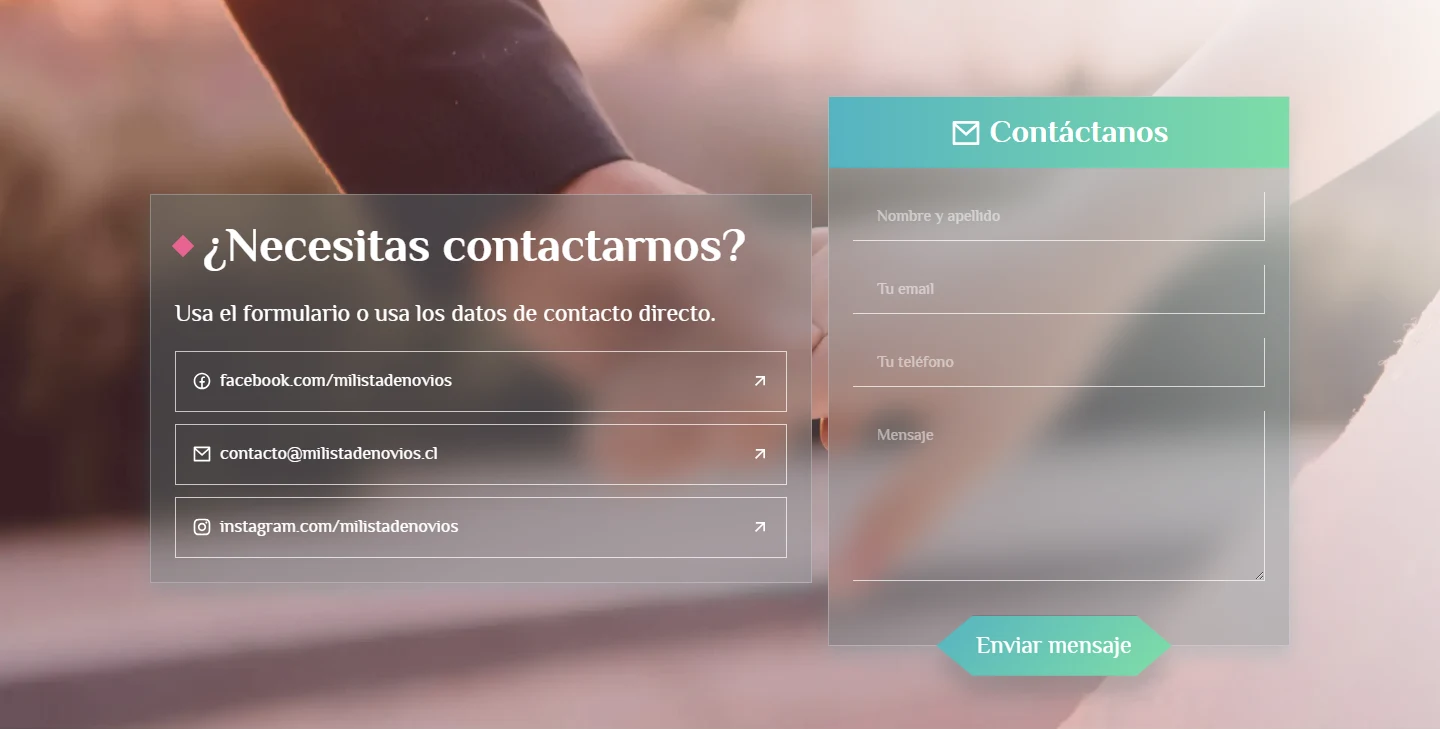 Captura del sitio web de Mi Lista de Novios