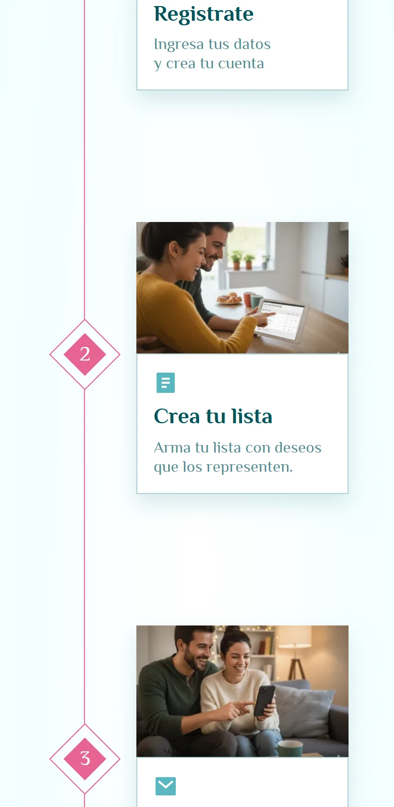 Mi Lista de Novios: Portada pública, fragmento 3, vista móvil.