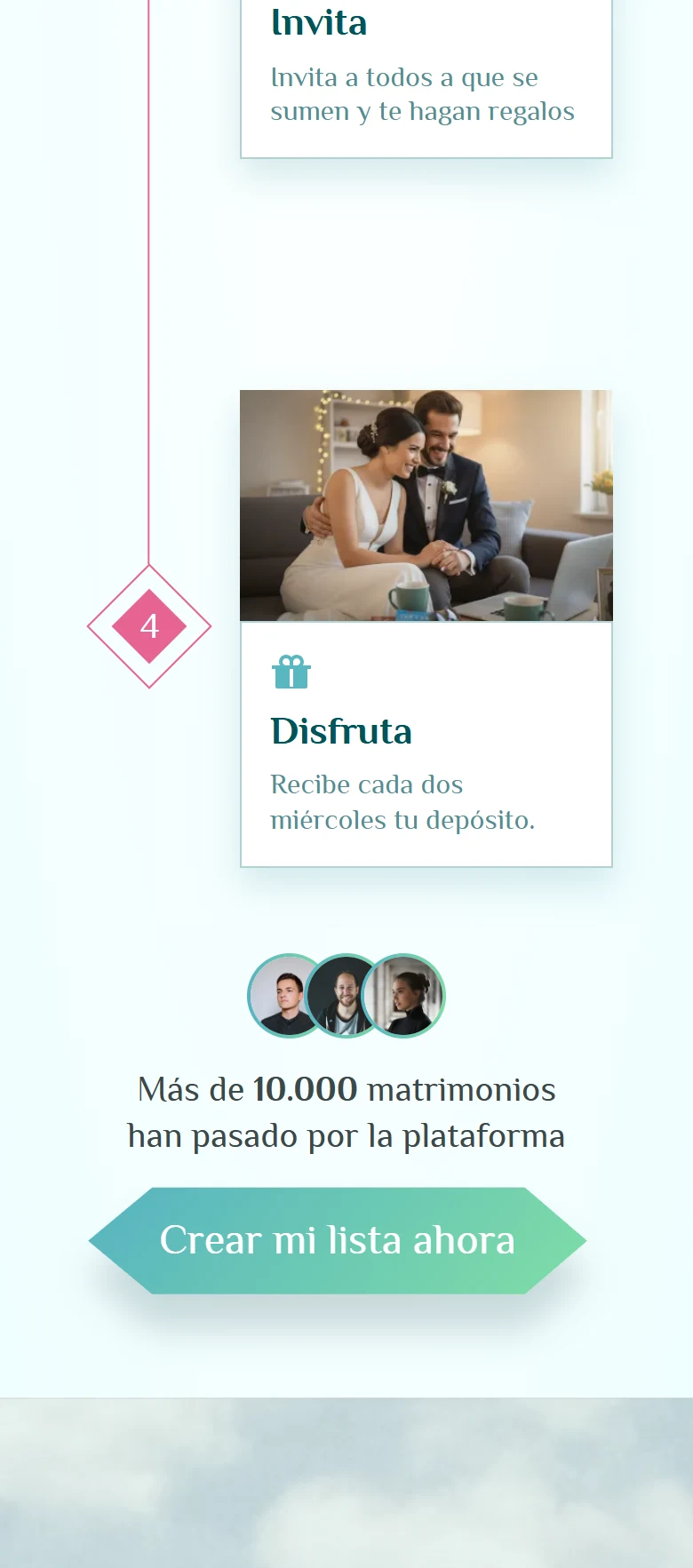 Mi Lista de Novios: Portada pública, fragmento 4, vista móvil.