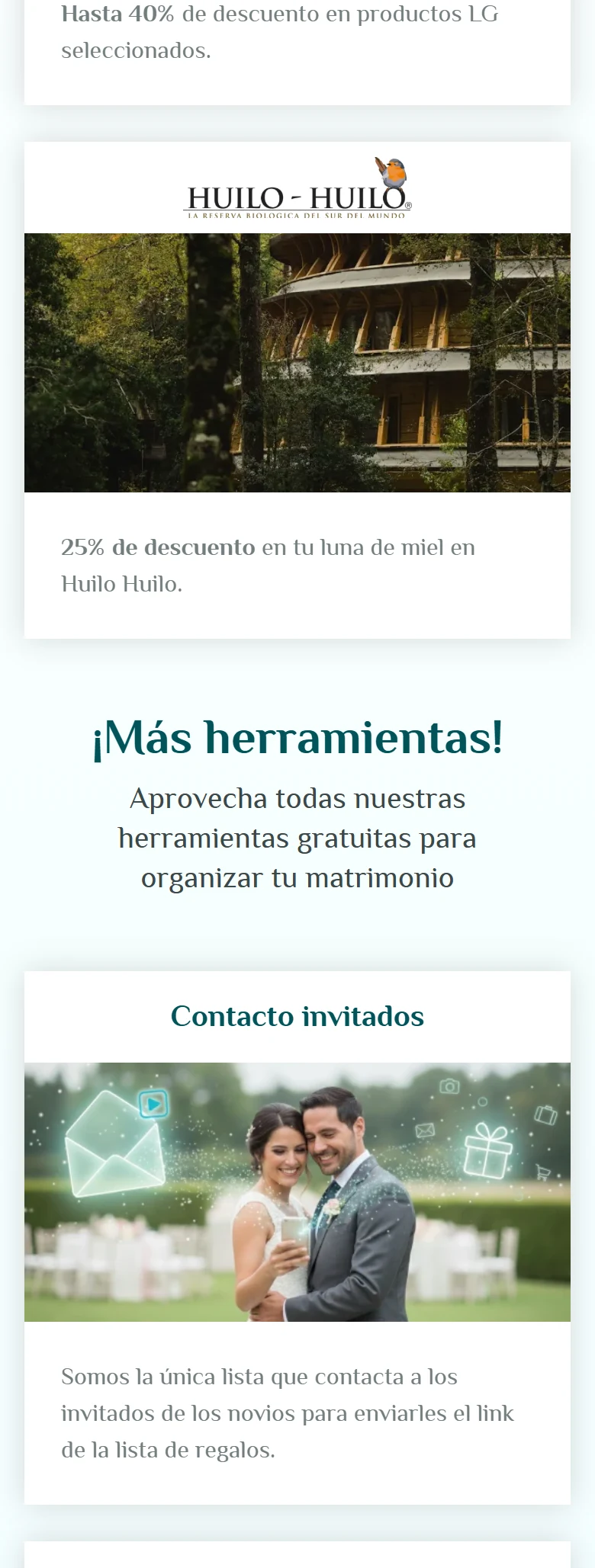 Mi Lista de Novios: Portada pública, fragmento 10, vista móvil.