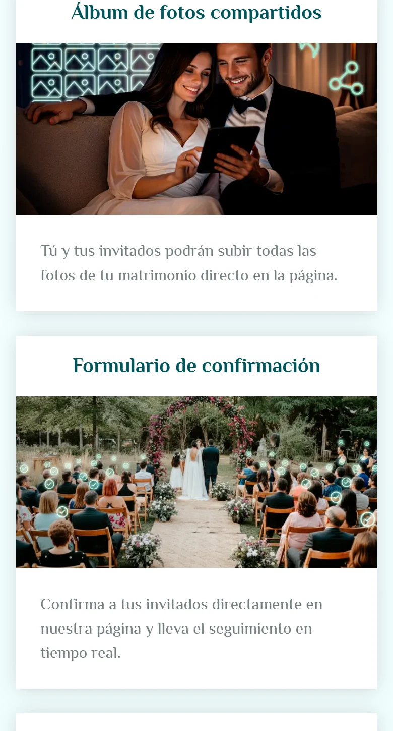 Mi Lista de Novios: Portada pública, fragmento 11, vista móvil.