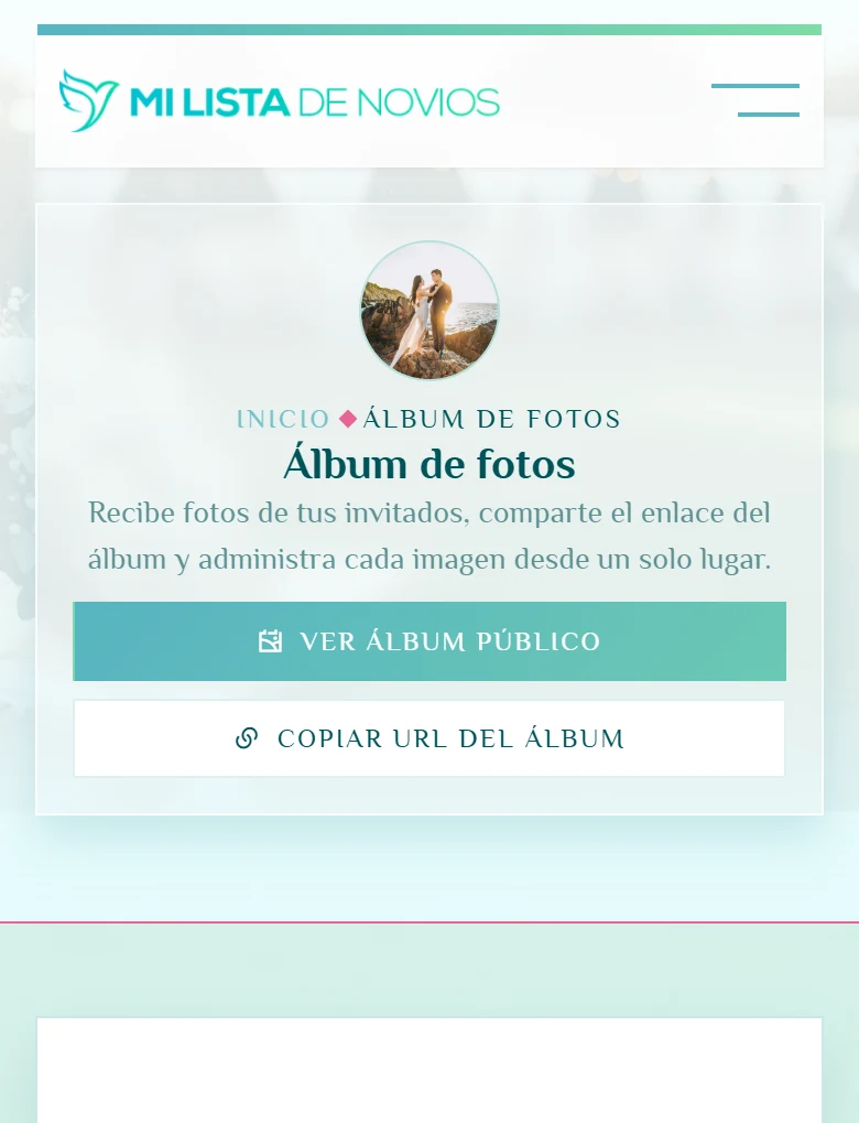 Administrar fotos y compartir una vista pública: Álbum de fotos, vista móvil, fragmento 1.