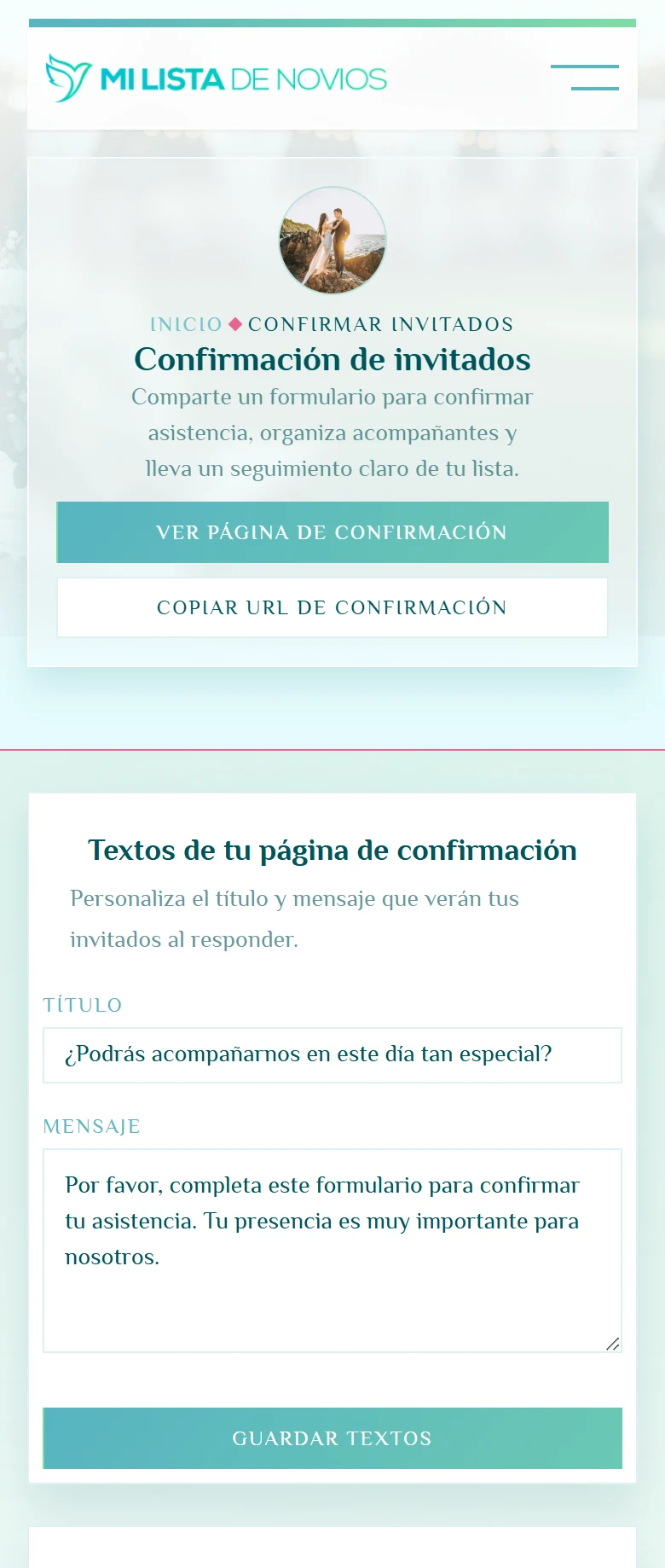 Dos caras de una misma confirmación: Confirmar invitados, vista móvil, fragmento 1.