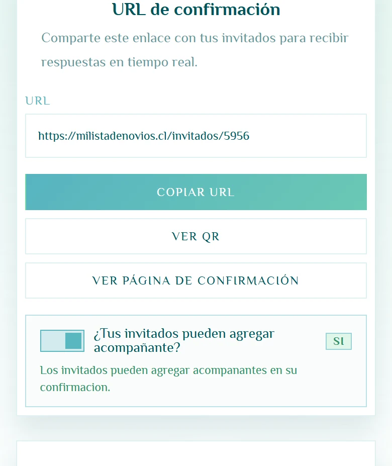 Dos caras de una misma confirmación: Confirmar invitados, vista móvil, fragmento 2.