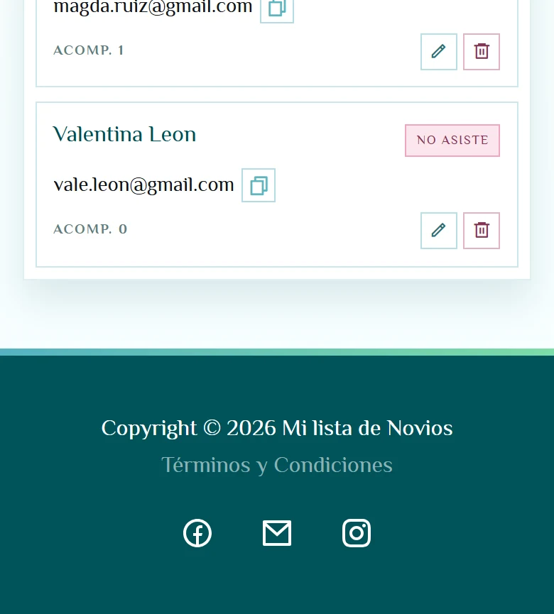 Dos caras de una misma confirmación: Confirmar invitados, vista móvil, fragmento 4.