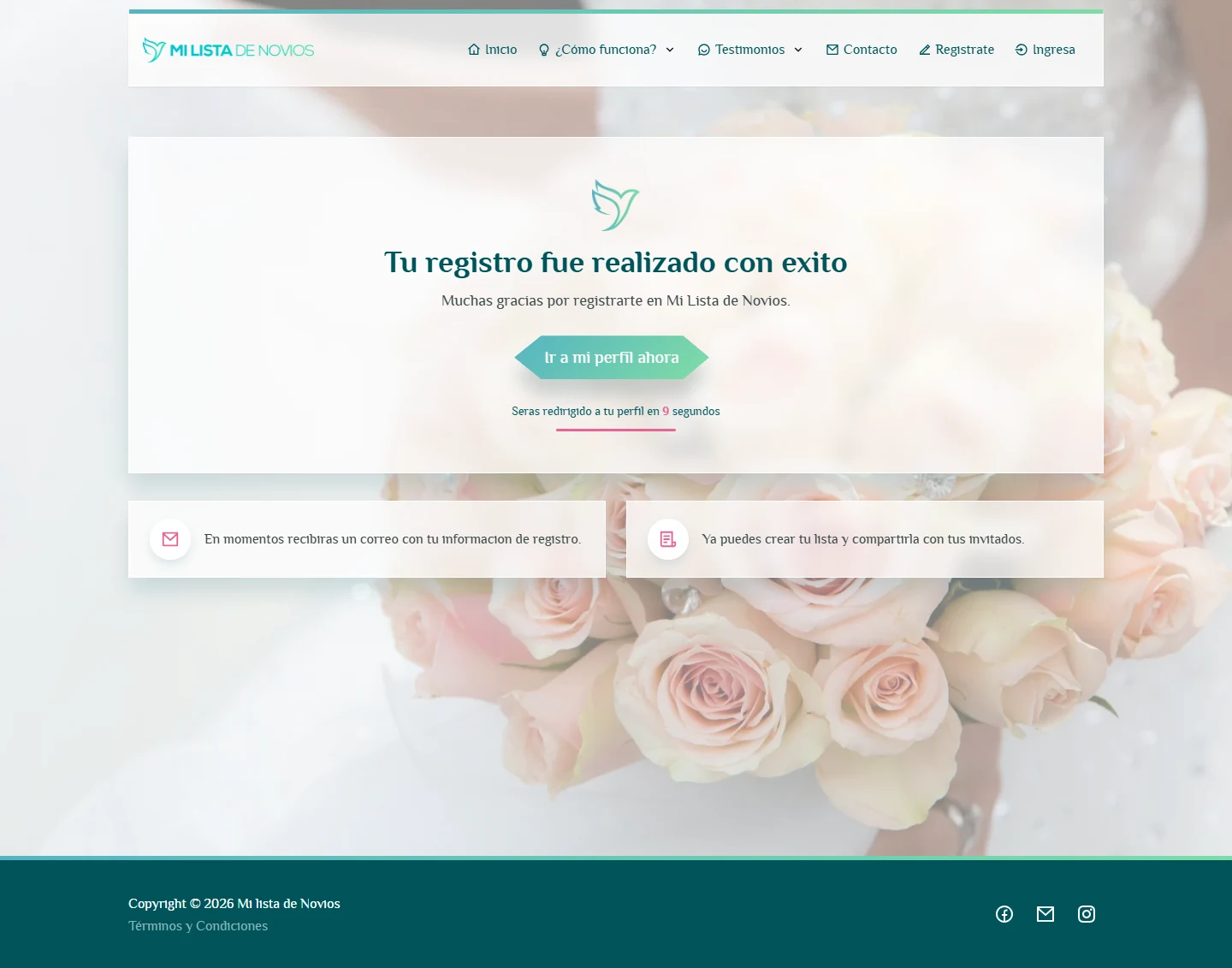 Entrar, registrarse y recuperar el acceso: Mi Lista de Novios, escritorio, fragmento 4.