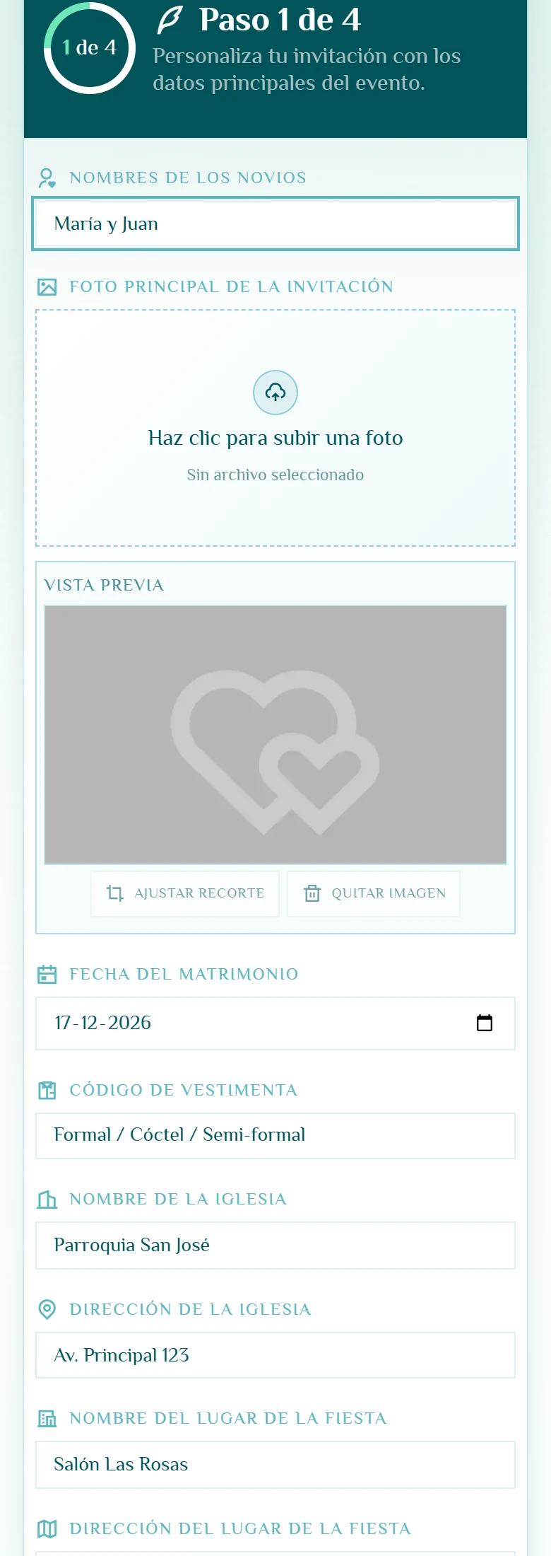 Preparar una invitación en su propio espacio: Preparación de una invitación digital, vista móvil, fragmento 2.
