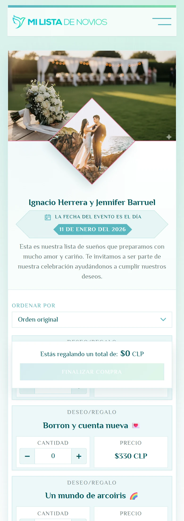La perspectiva de quien viene a regalar: Lista pública, vista móvil, fragmento 1.