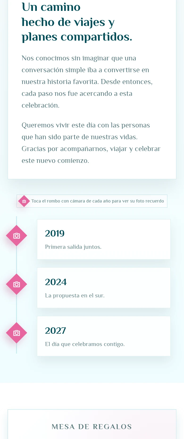 Una presentación con historia, programa y participación: María Fernanda y Maximiliano, vista móvil, fragmento 3.