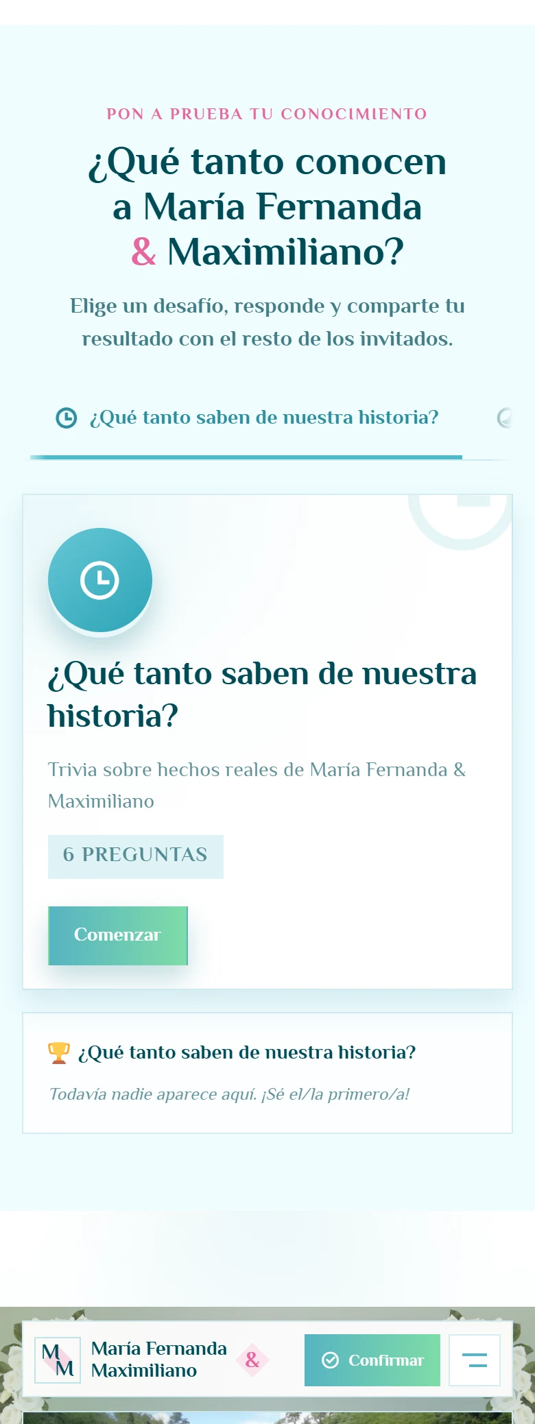 Una presentación con historia, programa y participación: María Fernanda y Maximiliano, vista móvil, fragmento 9.