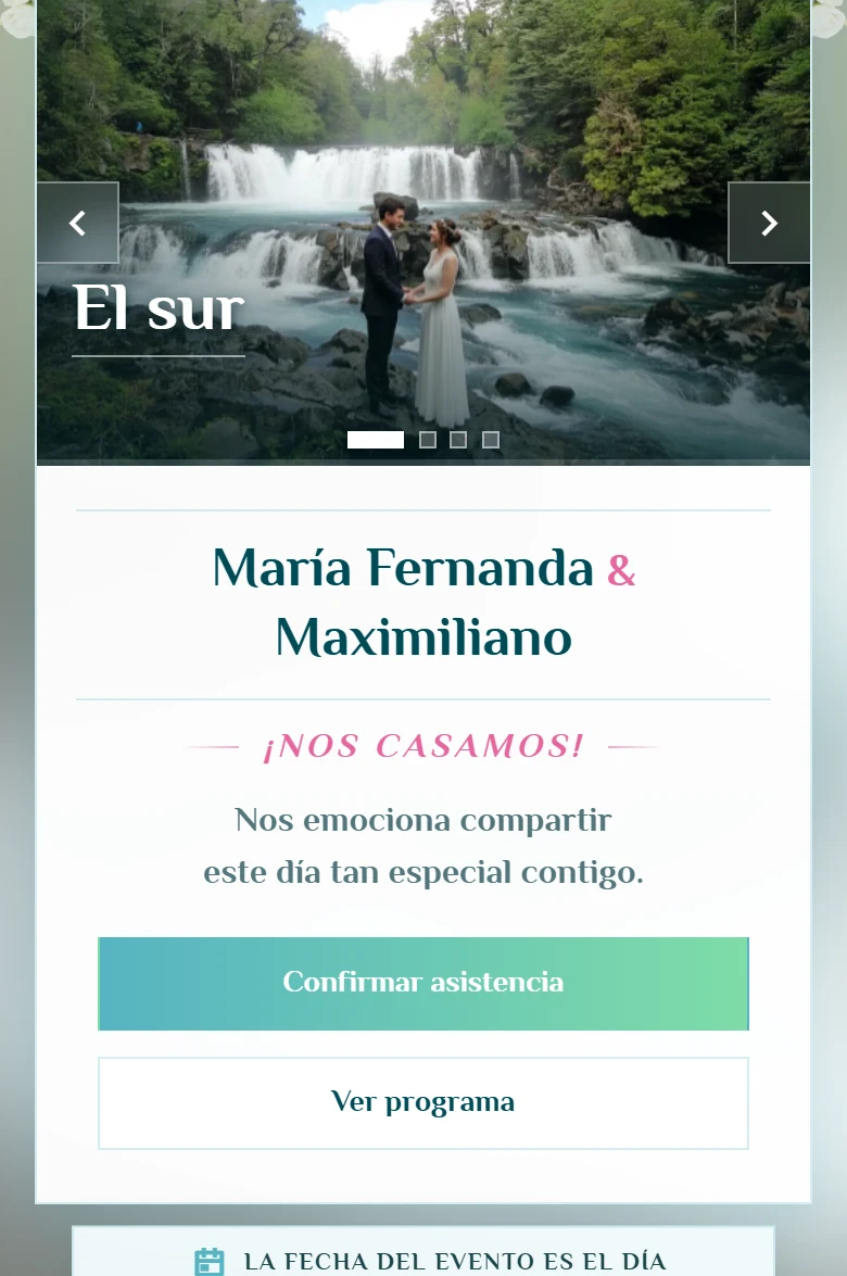 Una presentación con historia, programa y participación: María Fernanda y Maximiliano, vista móvil, fragmento 10.