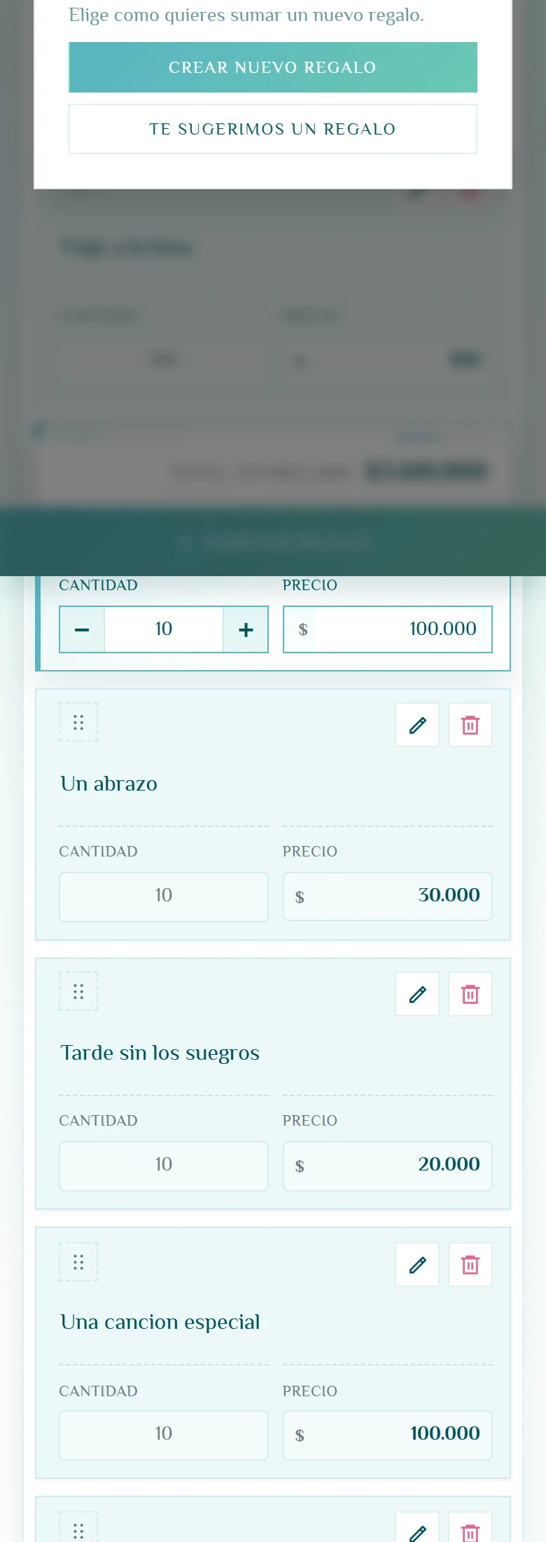 Crear regalos sin perder el control de la lista: Opciones para crear un regalo, vista móvil, fragmento 5.