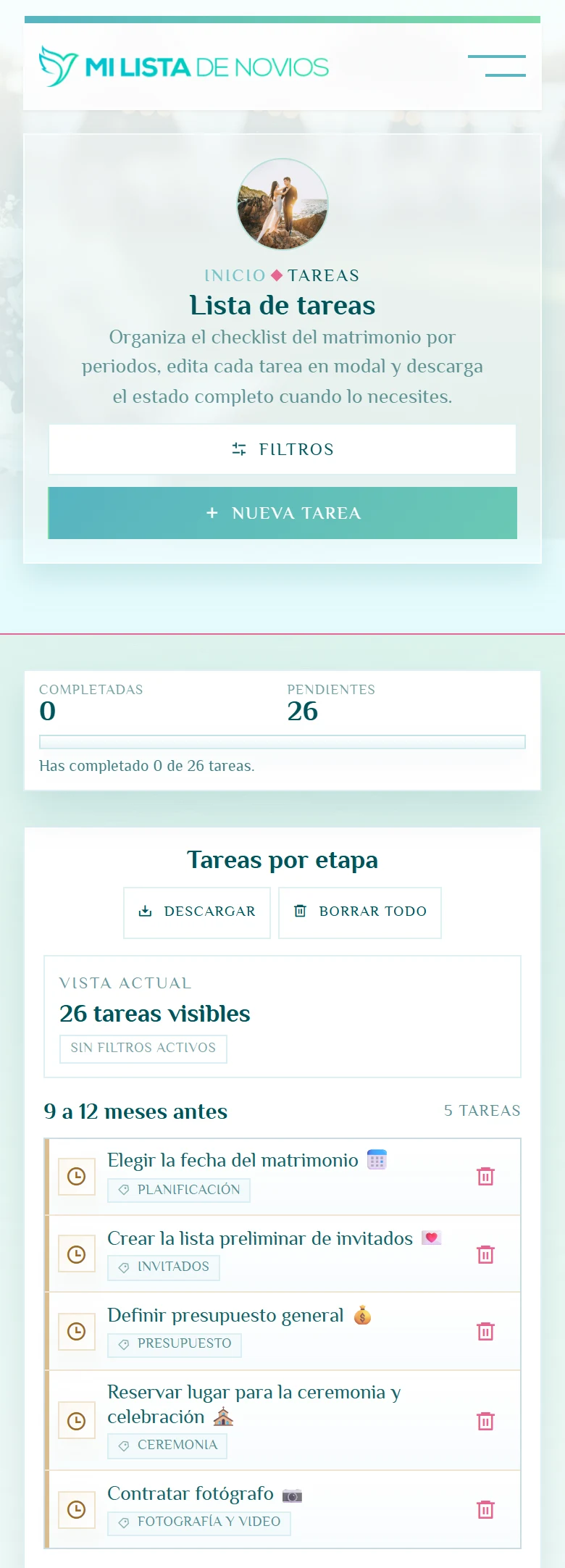 Convertir preparativos en próximos pasos: Lista de tareas, vista móvil, fragmento 1.
