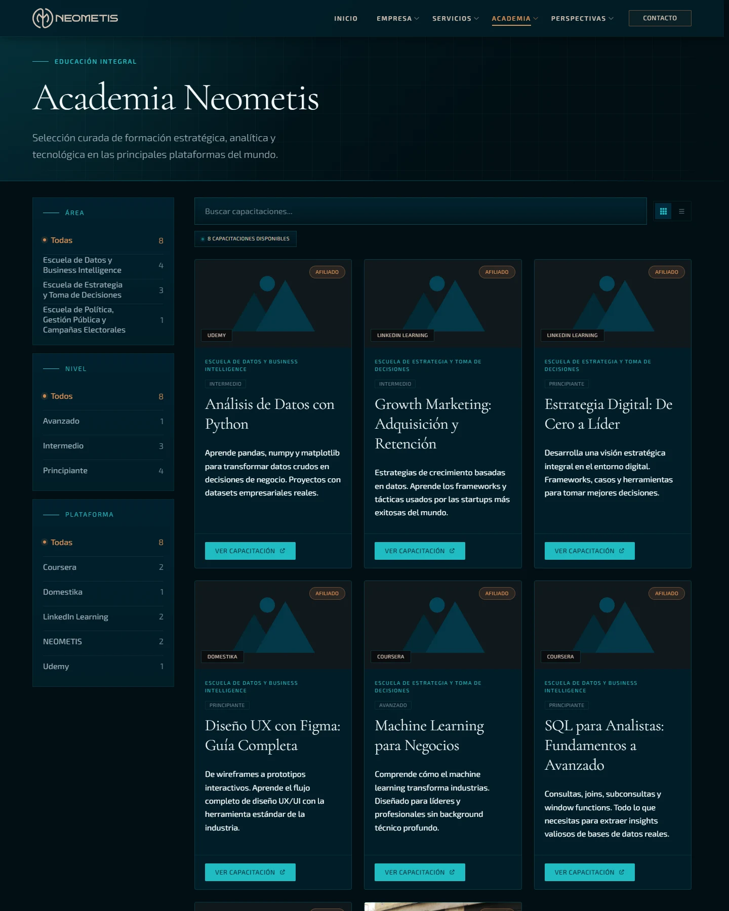 Neometis: Academia — página completa, vista de escritorio, fragmento 1.