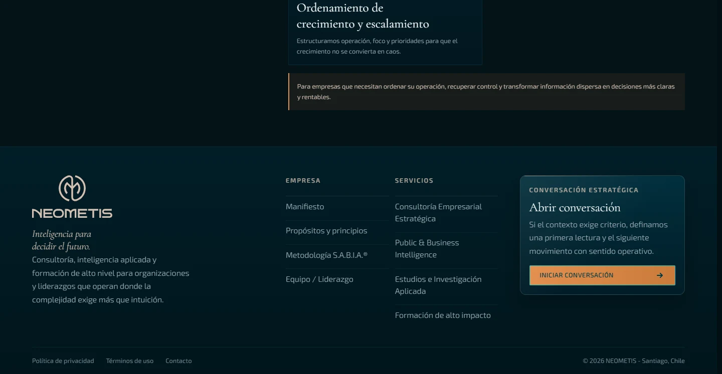 Neometis: Consultoría empresarial — página completa, vista de escritorio, fragmento 2.