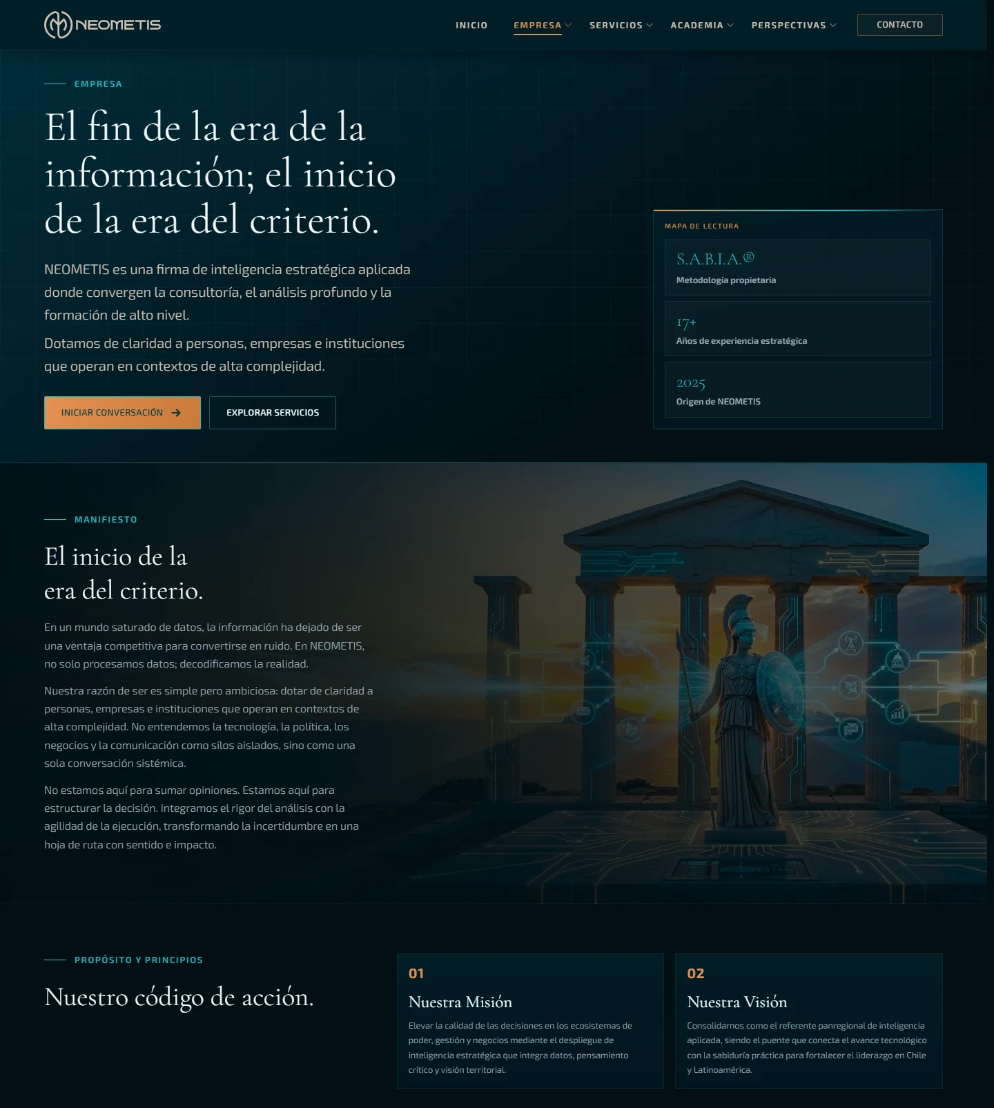 Neometis: Empresa — página completa, vista de escritorio, fragmento 1.
