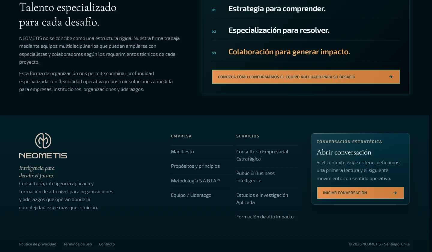 Neometis: Empresa — página completa, vista de escritorio, fragmento 3.