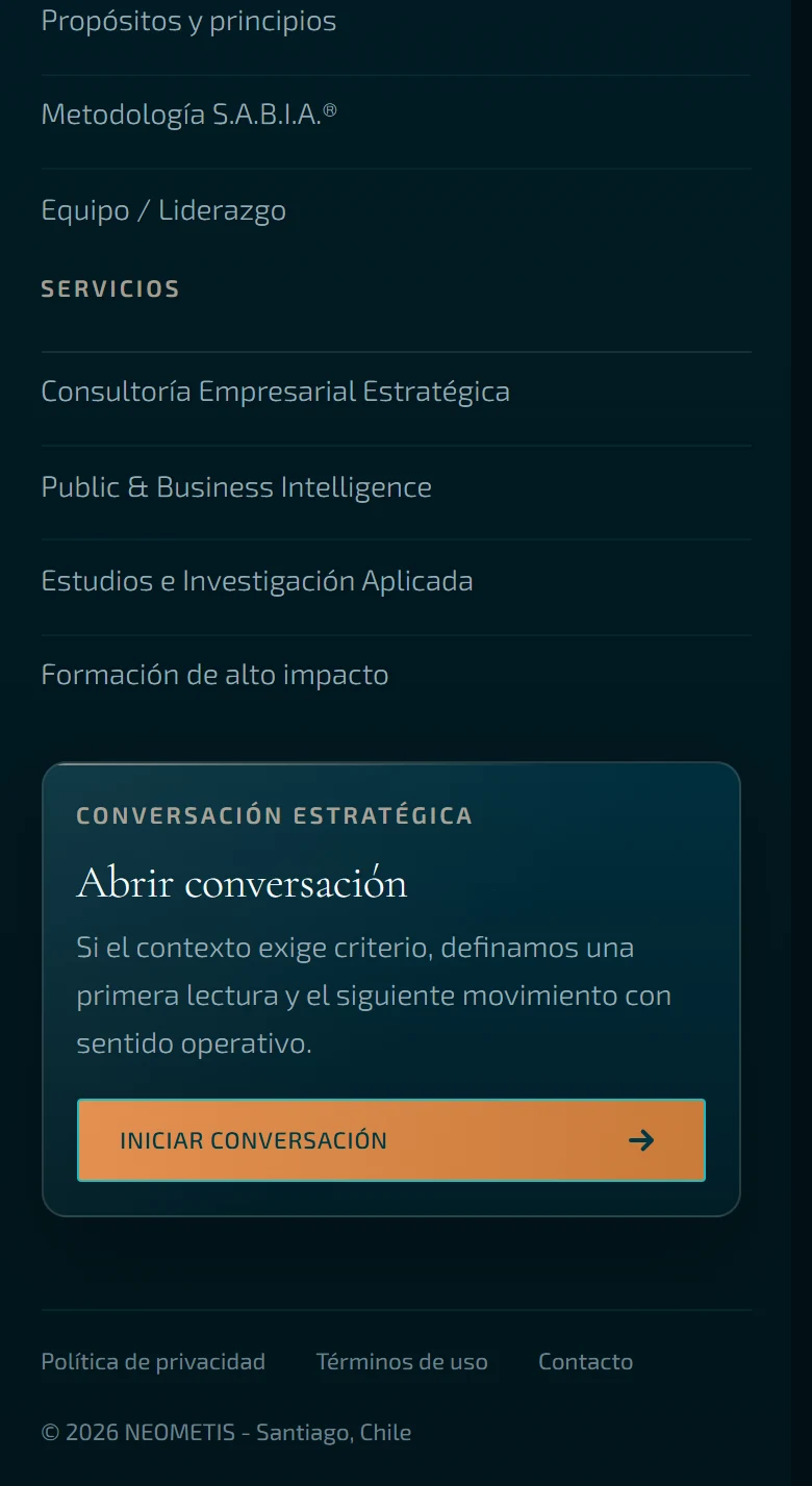 Neometis: Empresa — página completa, vista móvil, fragmento 7.