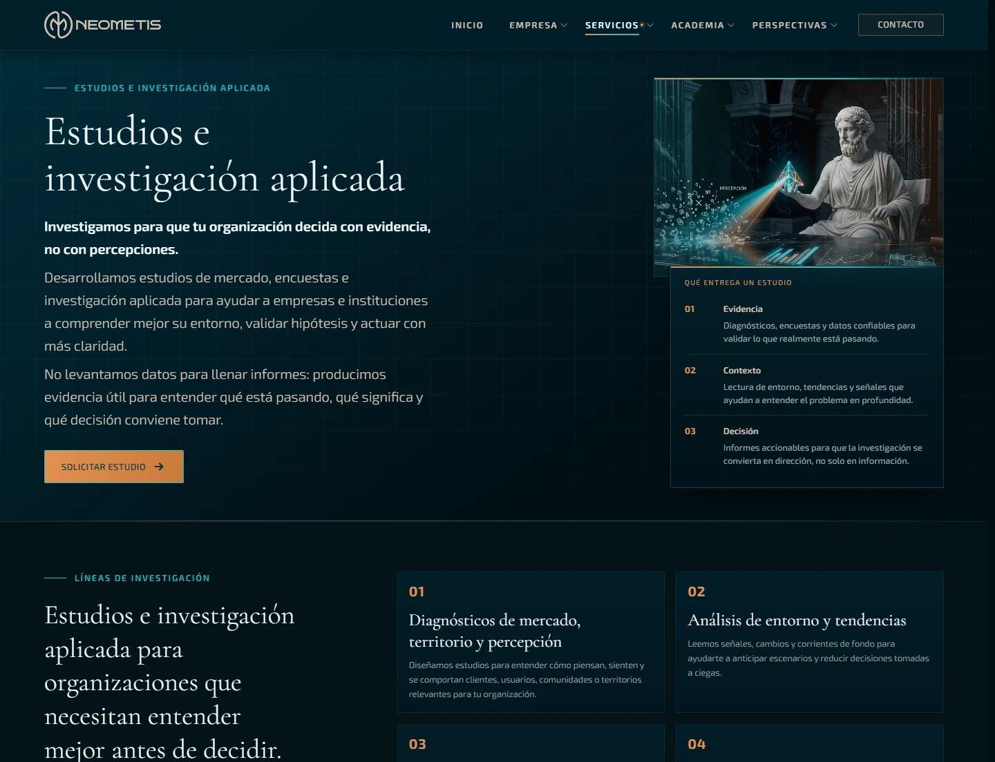 Neometis: Estudios e investigación aplicada — página completa, vista de escritorio, fragmento 1.