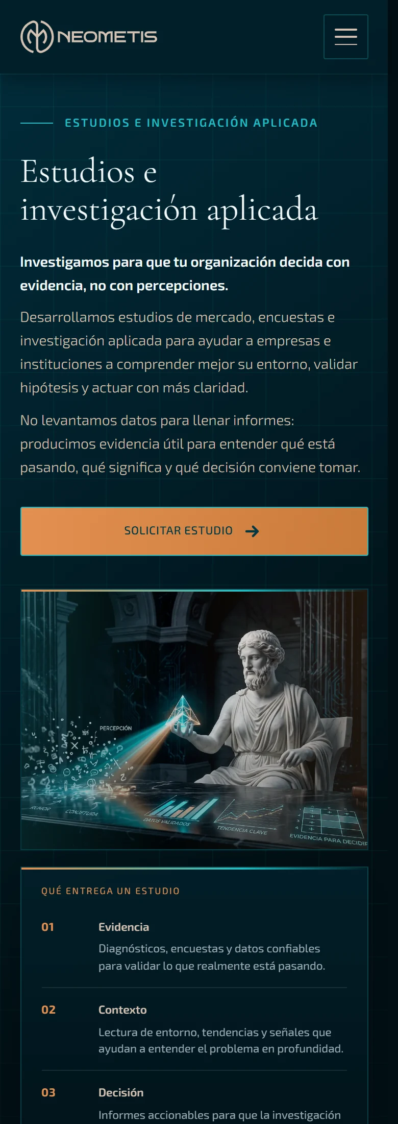 Neometis: Estudios e investigación aplicada — página completa, vista móvil, fragmento 1.