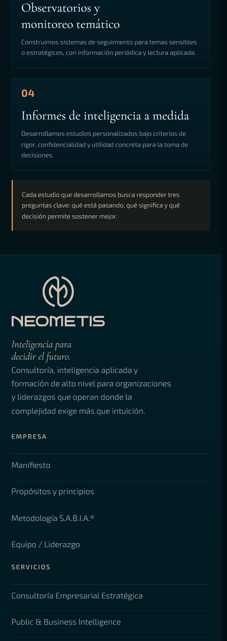 Neometis: Estudios e investigación aplicada — página completa, vista móvil, fragmento 3.