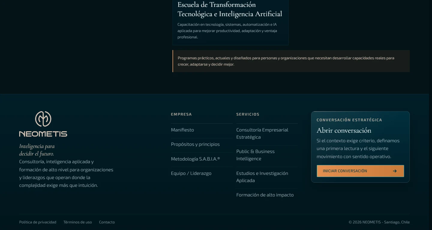 Neometis: Formación — página completa, vista de escritorio, fragmento 2.