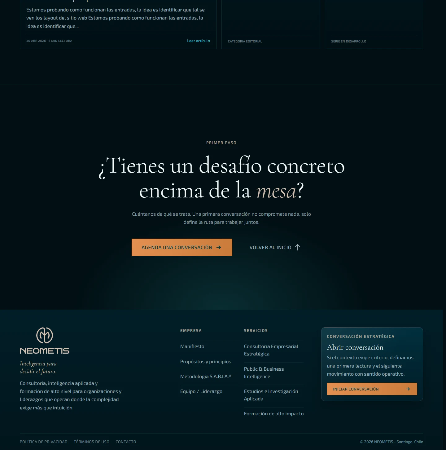 Captura del sitio web de Neometis