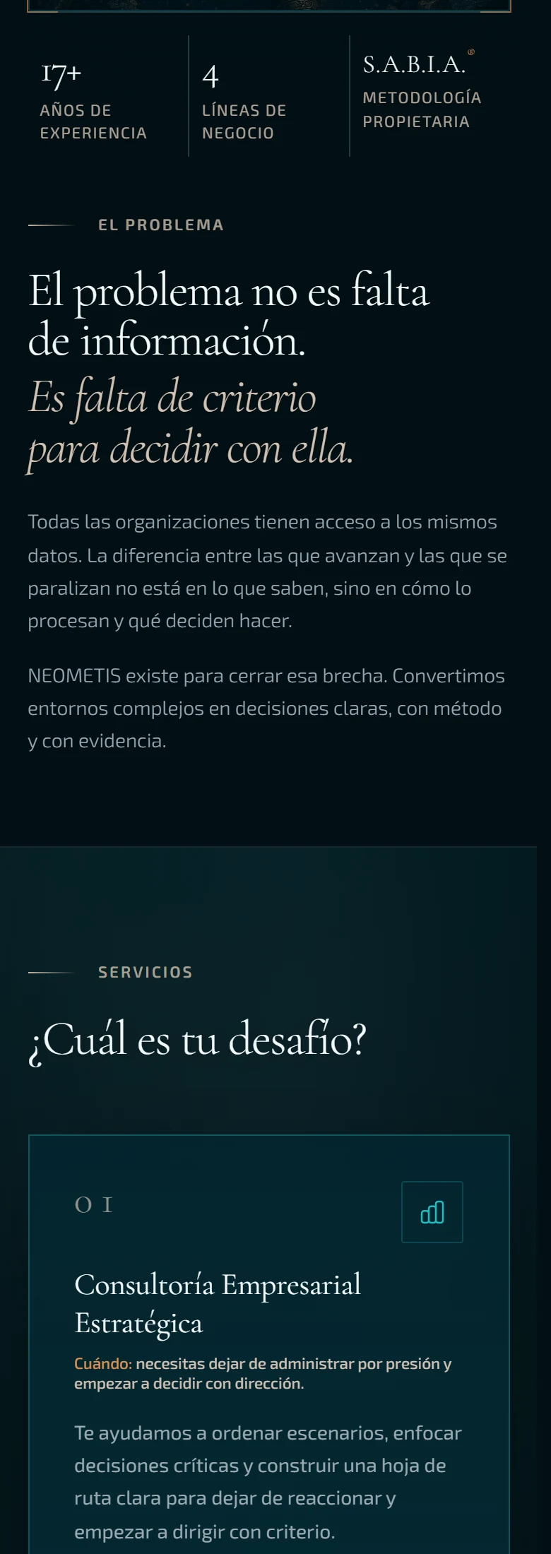 Neometis: Inicio — página completa, vista móvil, fragmento 2.