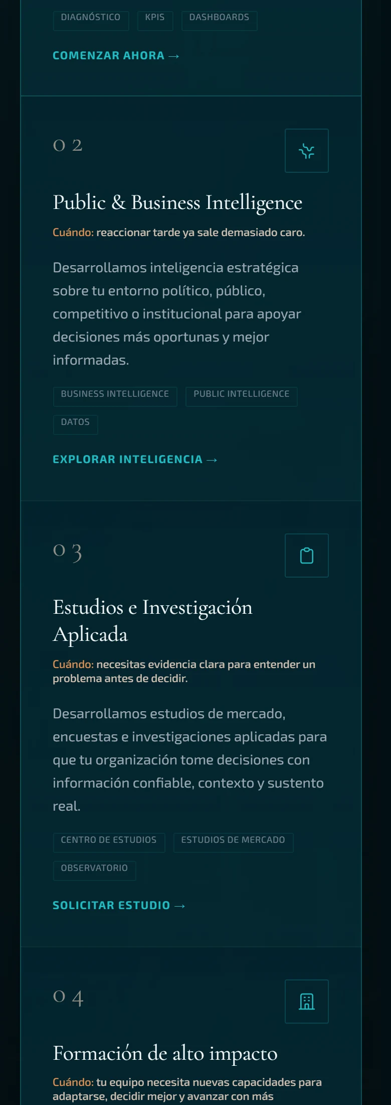 Neometis: Inicio — página completa, vista móvil, fragmento 3.