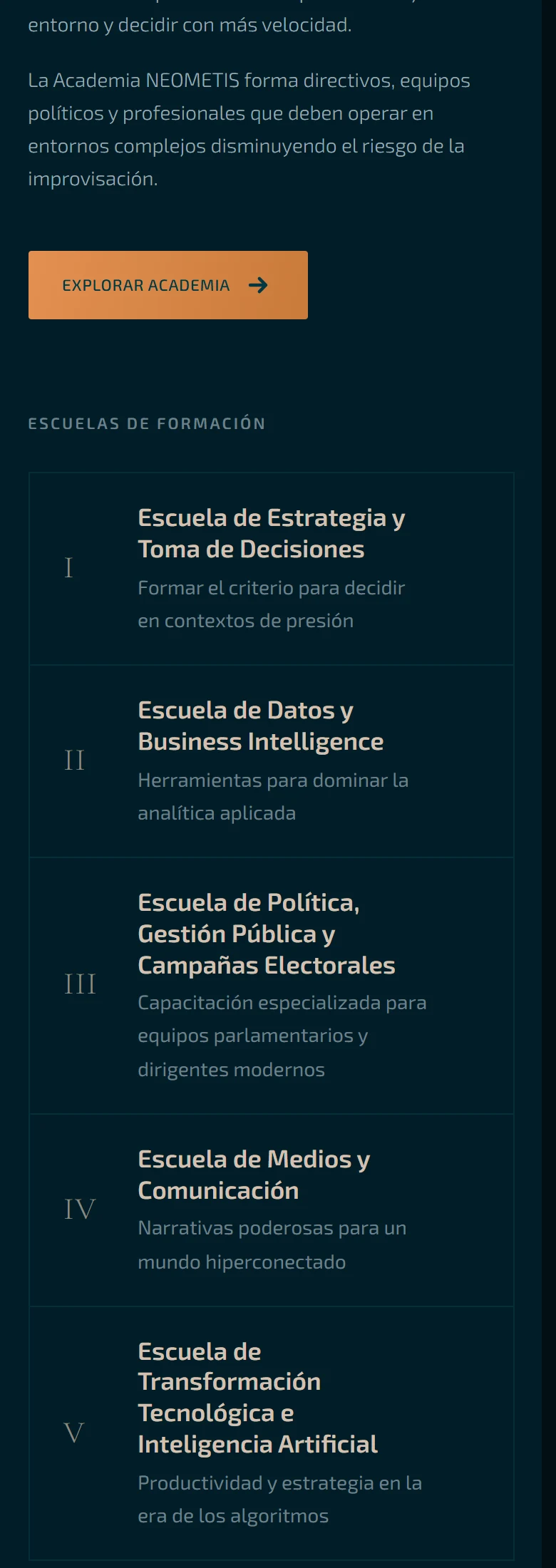 Neometis: Inicio — página completa, vista móvil, fragmento 6.
