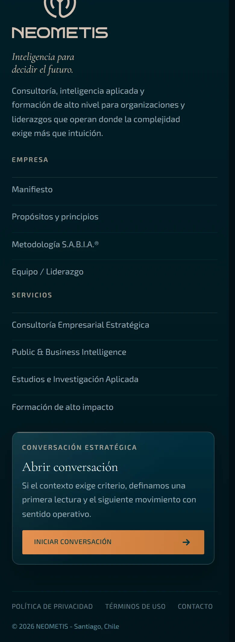 Neometis: Inicio — página completa, vista móvil, fragmento 9.