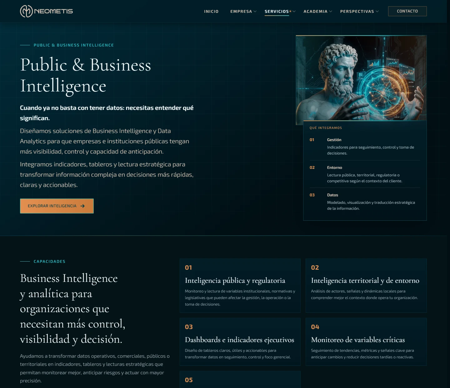 Neometis: Public & Business Intelligence — página completa, vista de escritorio, fragmento 1.