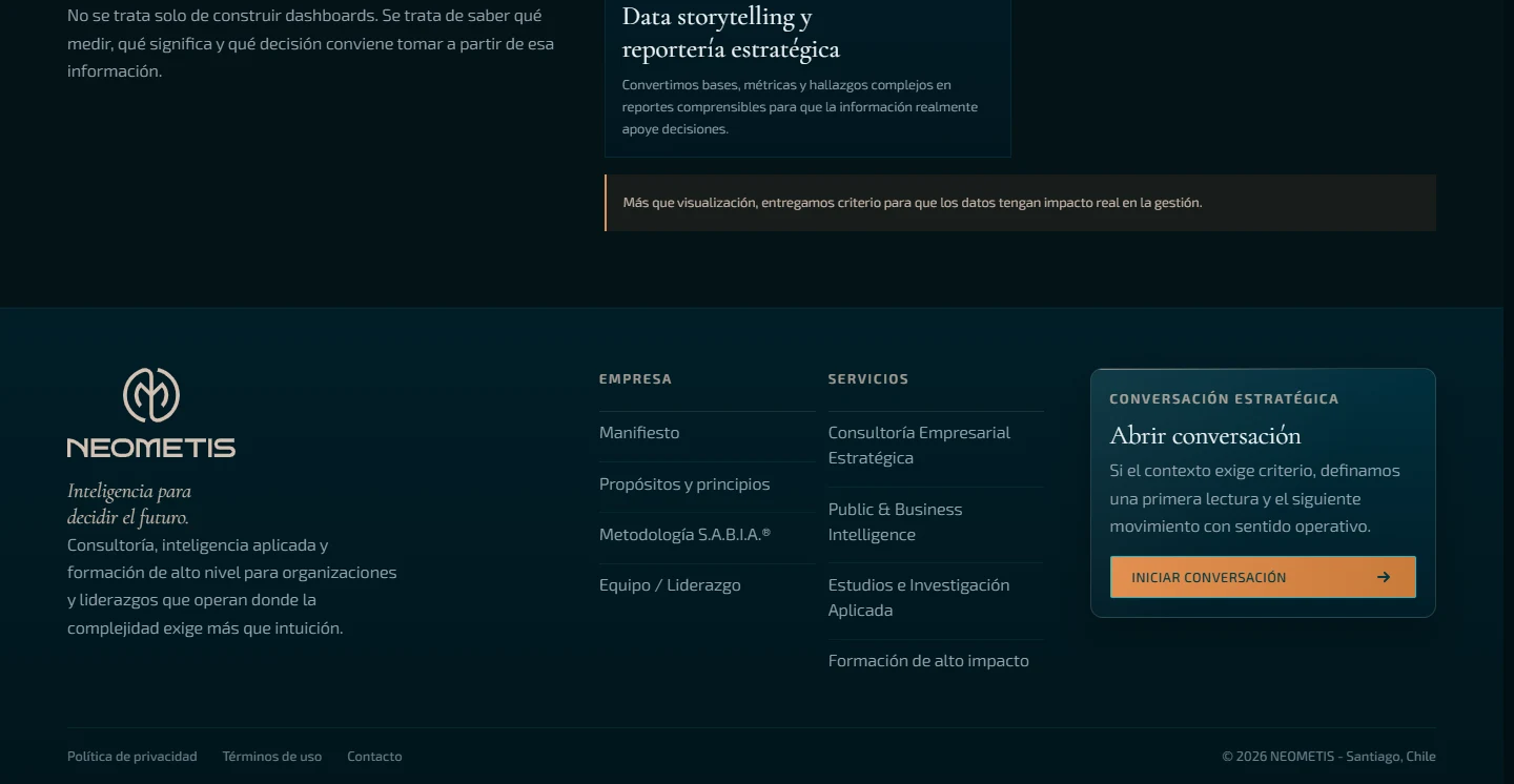 Neometis: Public & Business Intelligence — página completa, vista de escritorio, fragmento 2.