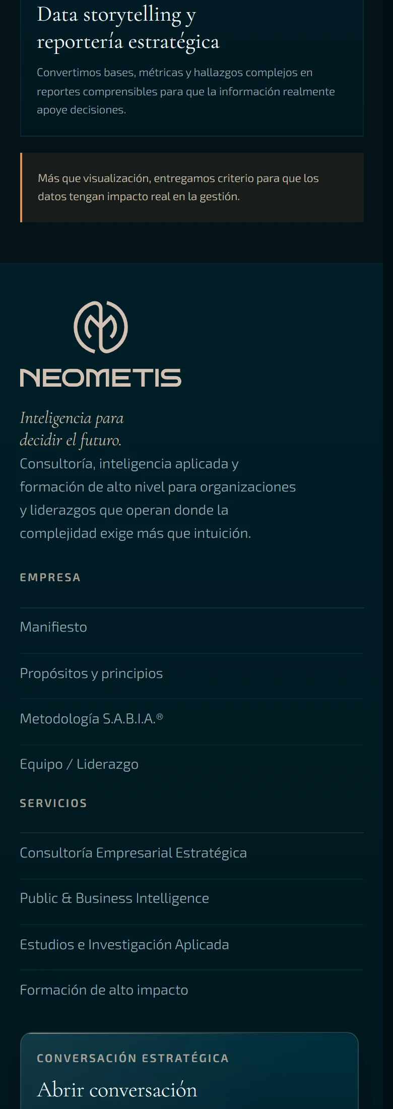 Neometis: Public & Business Intelligence — página completa, vista móvil, fragmento 4.