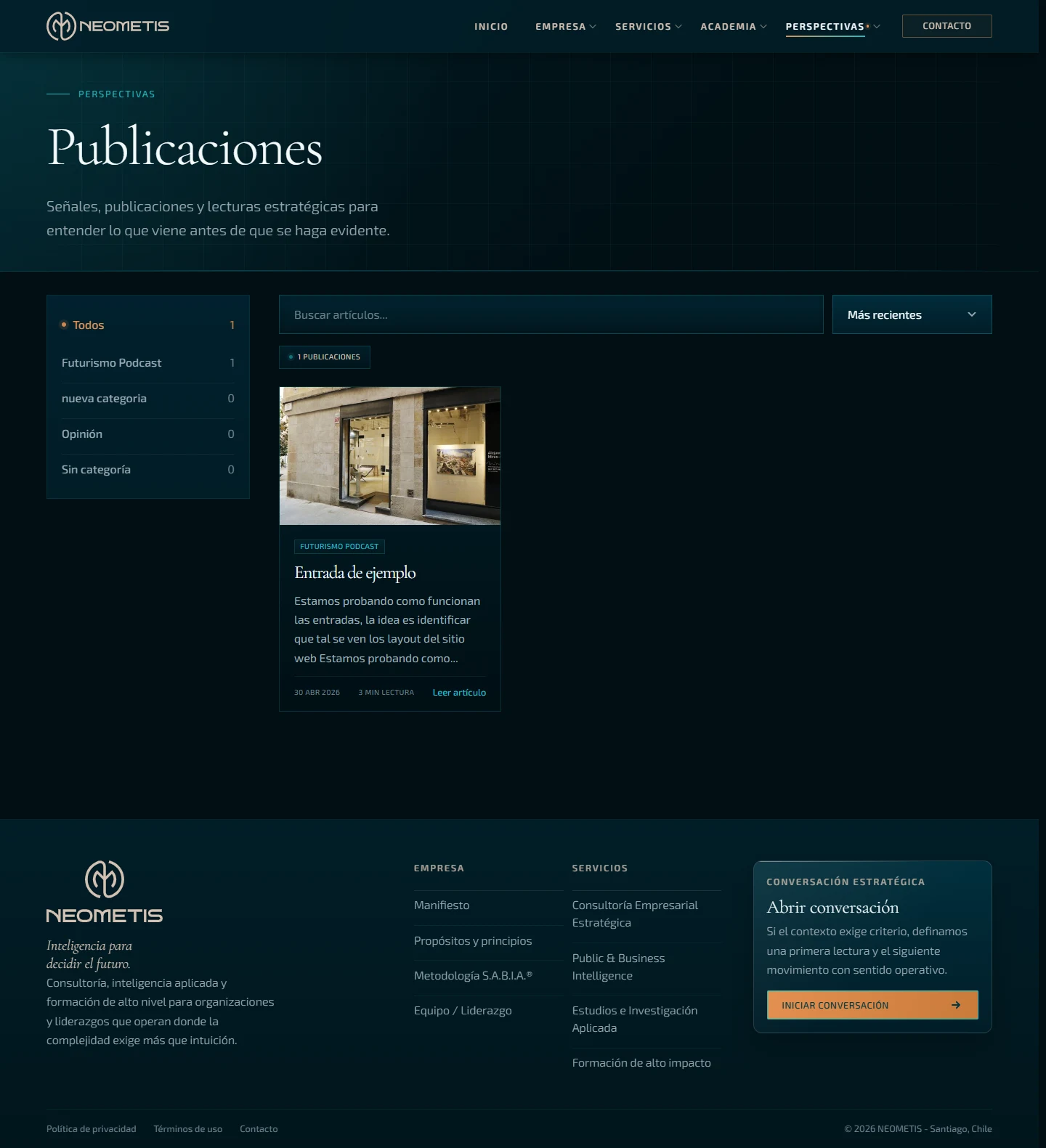 Neometis: Publicaciones — página completa, vista de escritorio, fragmento 1.