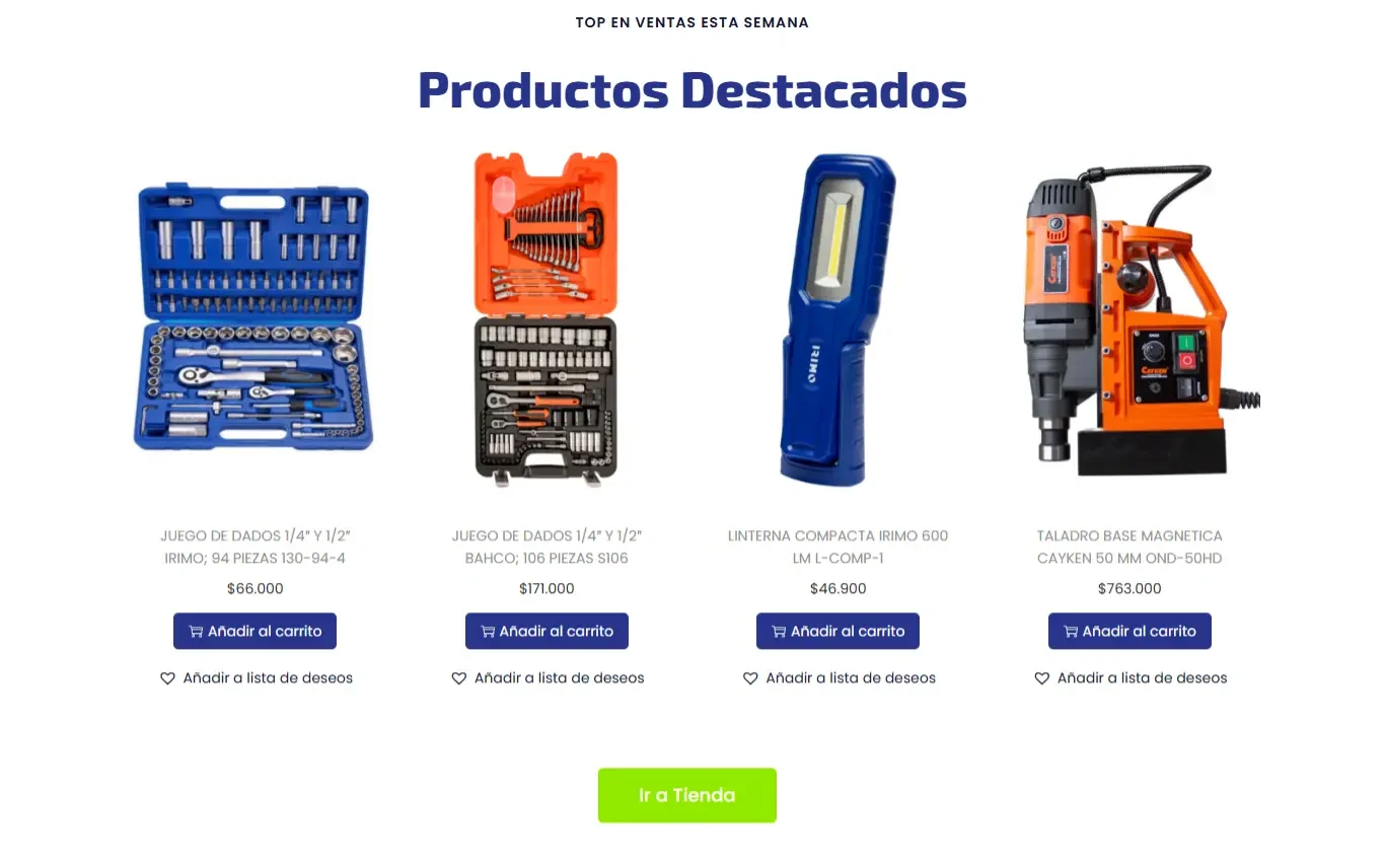 Captura del sitio web de Ochoa Herramientas