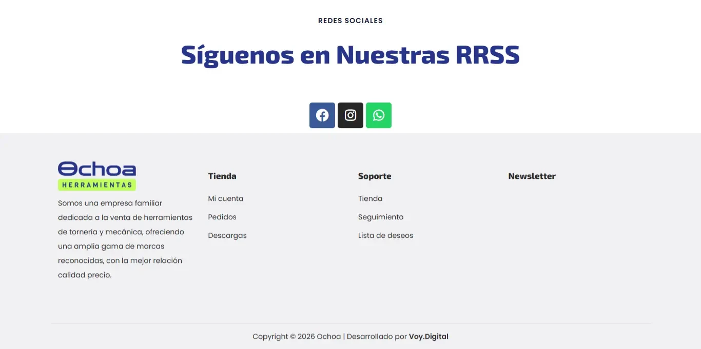 Captura del sitio web de Ochoa Herramientas