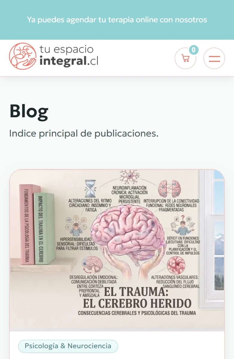 Tu Espacio Integral: Blog completo: primera página, vista móvil, fragmento 1.