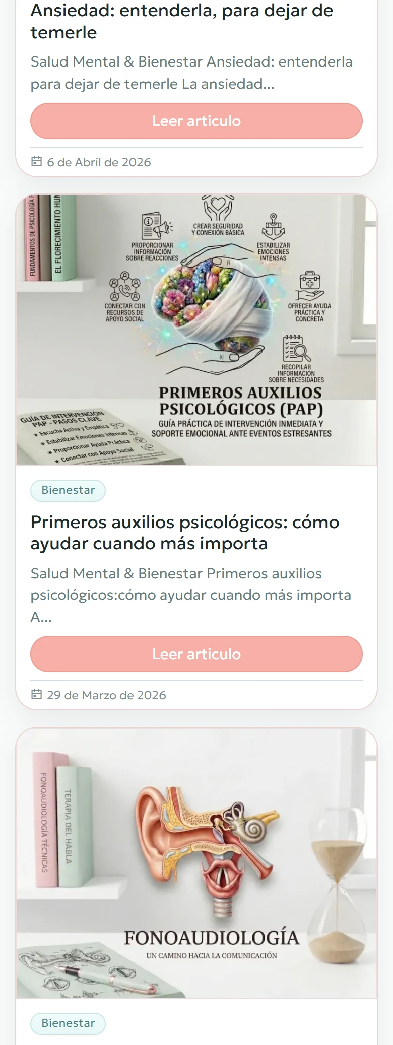 Tu Espacio Integral: Blog completo: primera página, vista móvil, fragmento 5.
