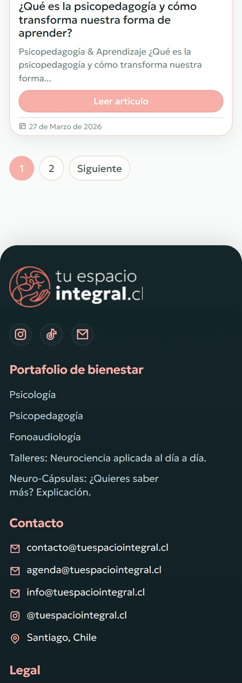 Tu Espacio Integral: Blog completo: primera página, vista móvil, fragmento 7.