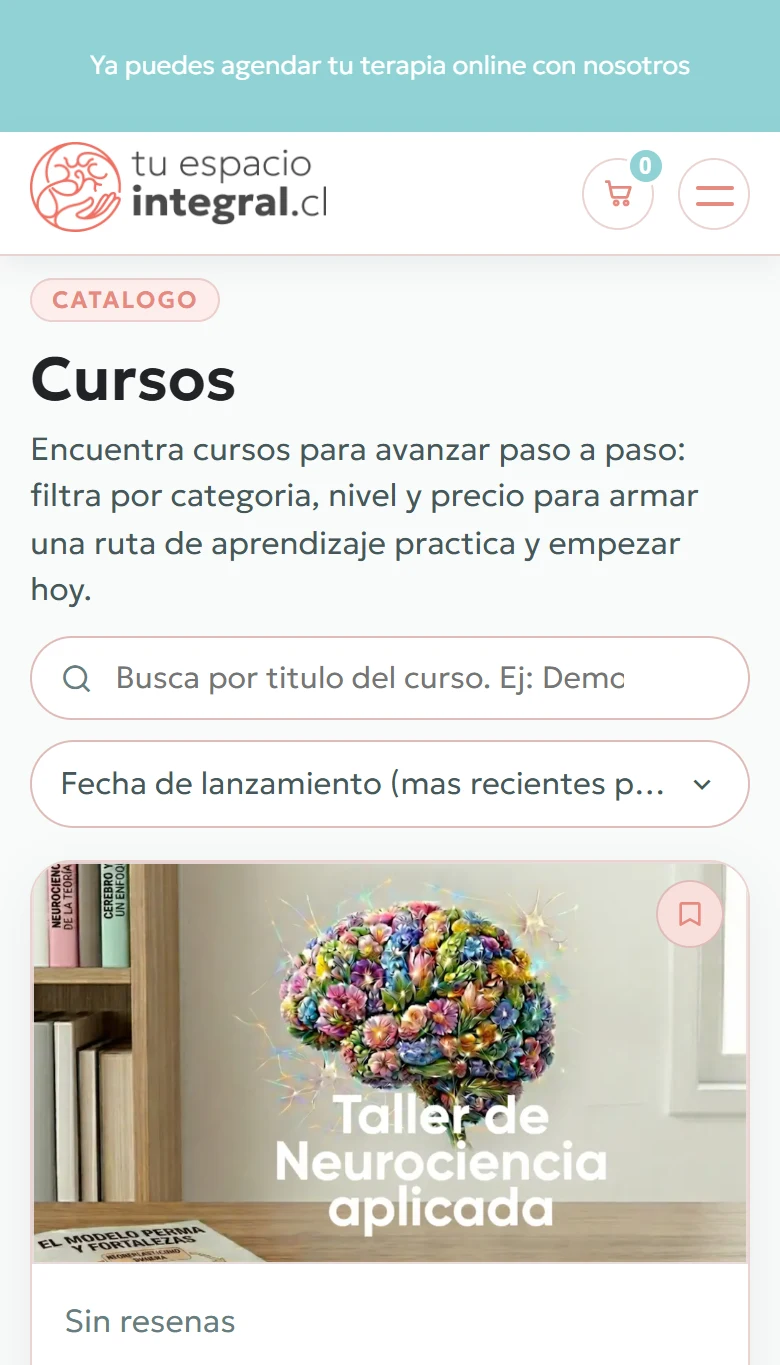 Tu Espacio Integral: Catálogo de cursos completo, vista móvil, fragmento 1.