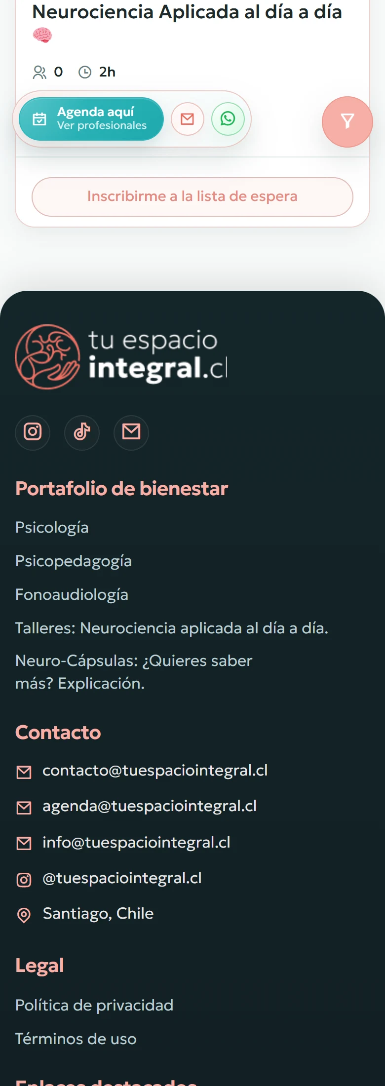 Tu Espacio Integral: Catálogo de cursos completo, vista móvil, fragmento 2.