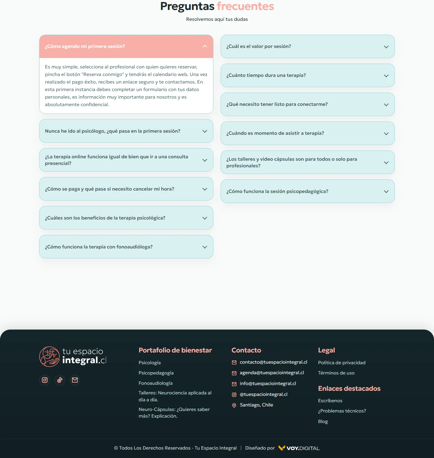 Captura del sitio web de Tu Espacio Integral