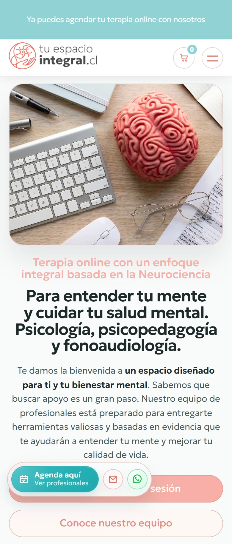 Tu Espacio Integral: Inicio completo, vista móvil, fragmento 1.