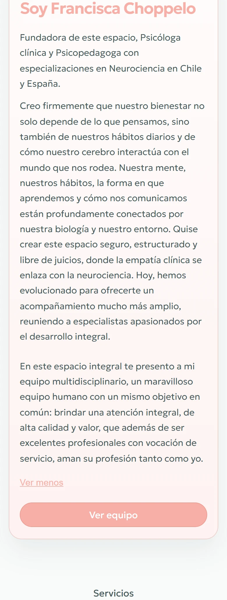 Tu Espacio Integral: Inicio completo, vista móvil, fragmento 3.