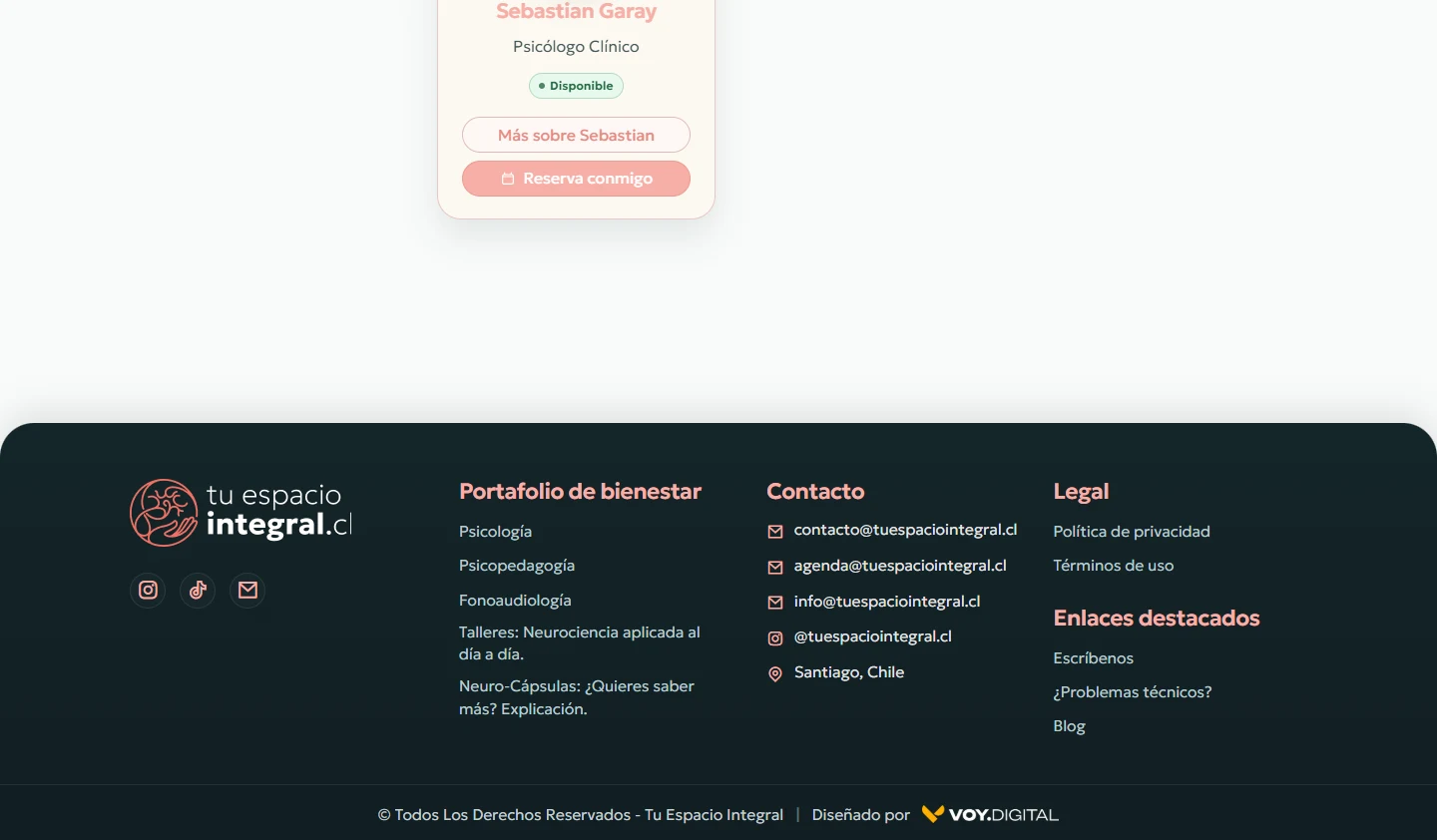 Tu Espacio Integral: Directorio de profesionales completo, vista de escritorio, fragmento 2.