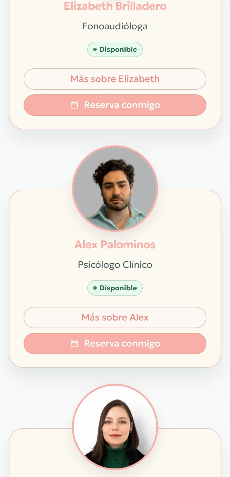 Tu Espacio Integral: Directorio de profesionales completo, vista móvil, fragmento 2.